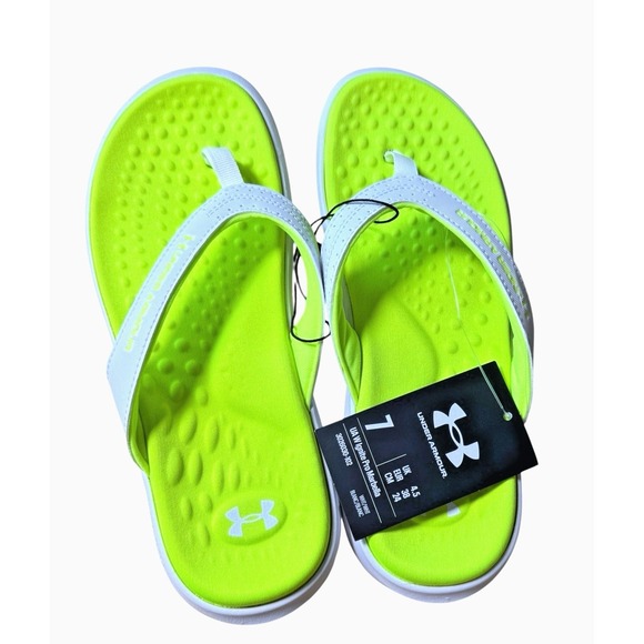 Under Armour NWT UA Women's 7 NEON Ignite Pro Marbella‎ Slide Flip Flop Sandal - Picture 1 of 8
